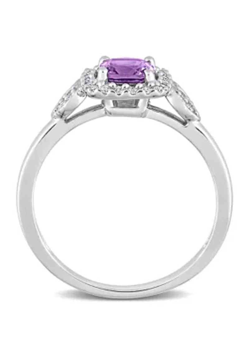 5/8 CT TGW Amethyst and 1/10 TW Diamond Halo Ring Sterling Silver