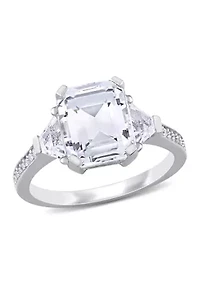 5 1/5 CT TGW White Topaz and Diamond Accent Estate Ring Sterling Silver