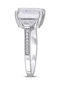 5 1/5 CT TGW White Topaz and Diamond Accent Estate Ring Sterling Silver