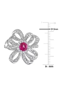1 1/10 CT TGW Pink Topaz and White Flower Cocktail Ring Sterling Silver