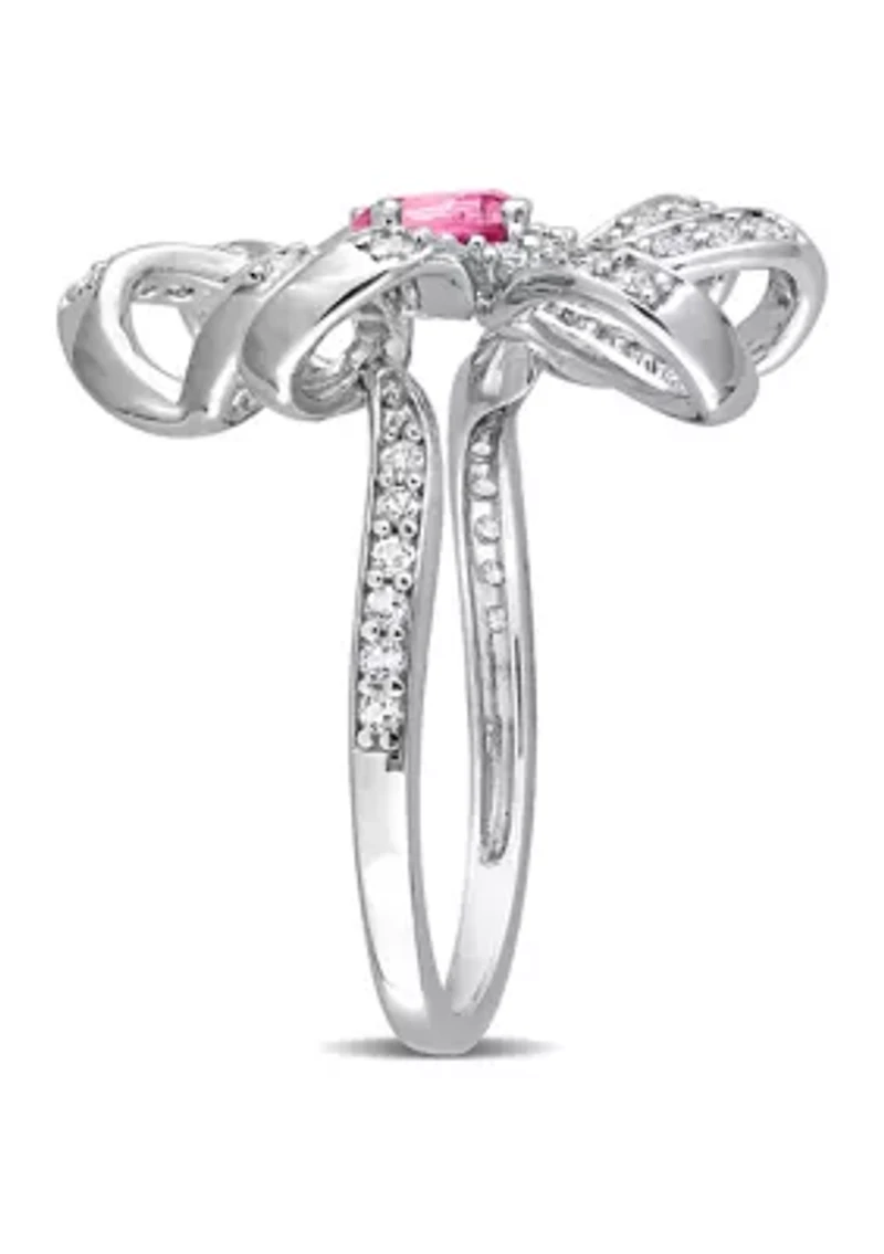 1 1/10 CT TGW Pink Topaz and White Flower Cocktail Ring Sterling Silver