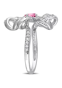 1 1/10 CT TGW Pink Topaz and White Flower Cocktail Ring Sterling Silver