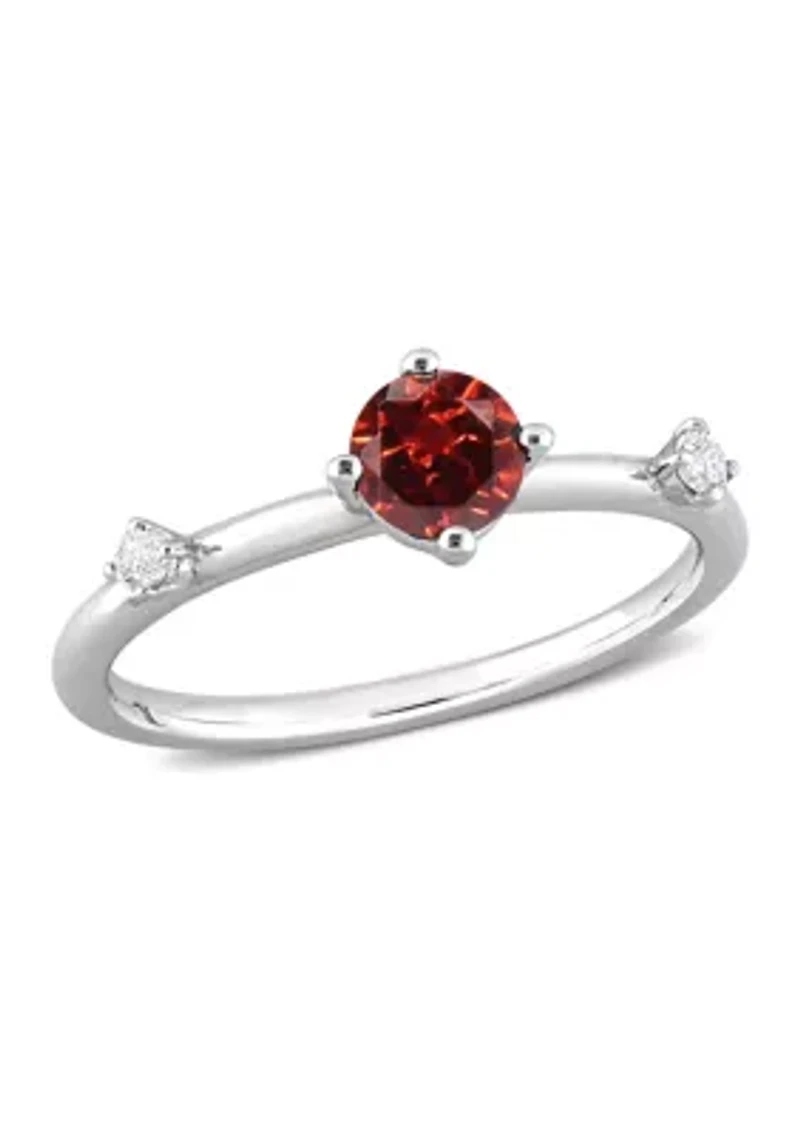 3/4 CT TGW Garnet and White Topaz 3-Stone Ring Sterling Silver