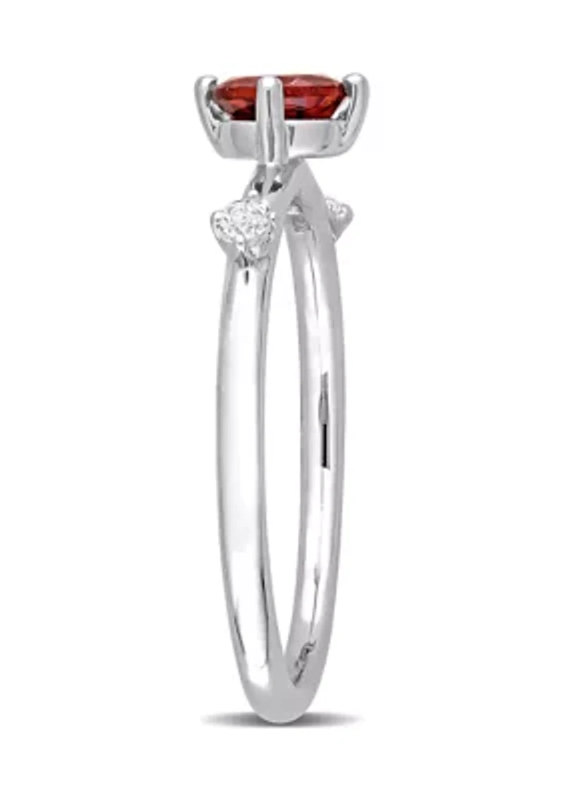 3/4 CT TGW Garnet and White Topaz 3-Stone Ring Sterling Silver