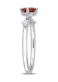 3/4 CT TGW Garnet and White Topaz 3-Stone Ring Sterling Silver