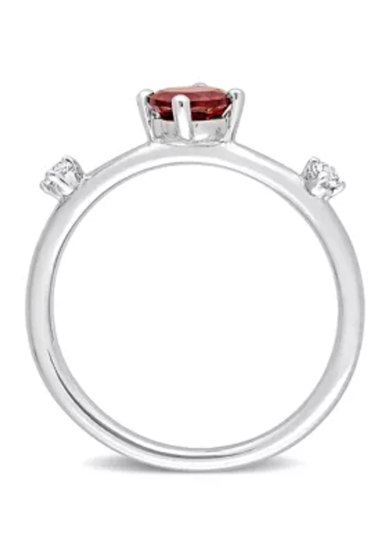3/4 CT TGW Garnet and White Topaz 3-Stone Ring Sterling Silver