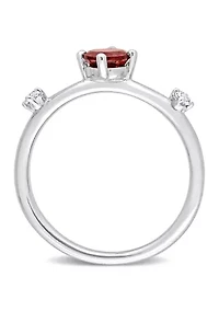 3/4 CT TGW Garnet and White Topaz 3-Stone Ring Sterling Silver