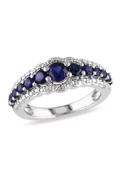Lab Created Blue Sapphire Graduated Ring Sterling Silver