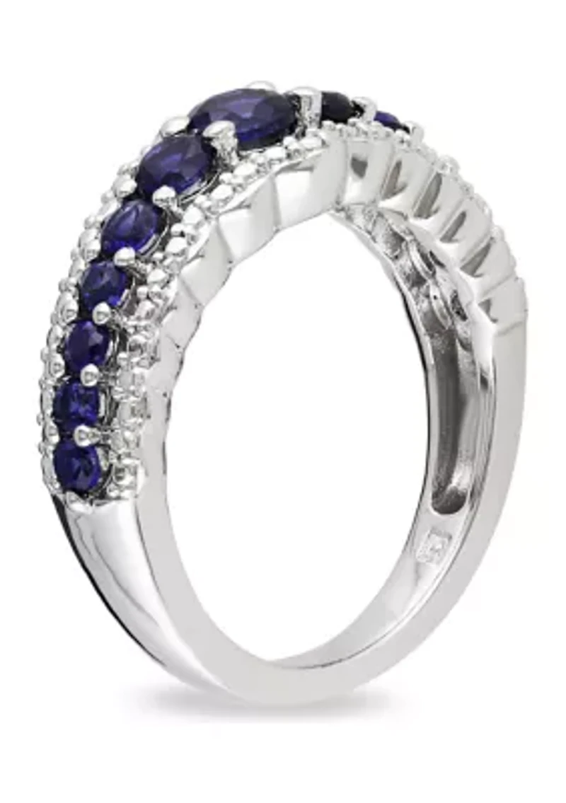 Lab Created Blue Sapphire Graduated Ring Sterling Silver