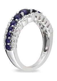 Lab Created Blue Sapphire Graduated Ring Sterling Silver