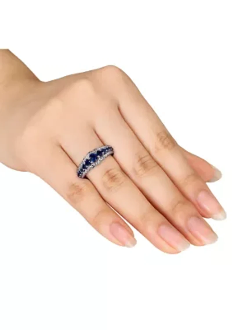 Lab Created Blue Sapphire Graduated Ring Sterling Silver