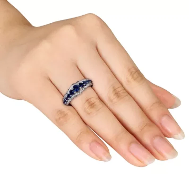 Lab Created Blue Sapphire Graduated Ring Sterling Silver