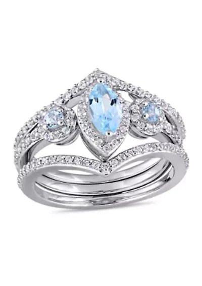 1-2/5 CT TGW Leaf and Round-Shaped White Sky Blue Topaz 3-Stone Cluster Ring Sterling Silver