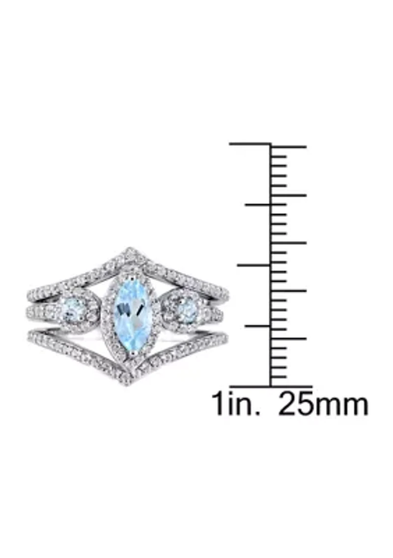 1-2/5 CT TGW Leaf and Round-Shaped White Sky Blue Topaz 3-Stone Cluster Ring Sterling Silver