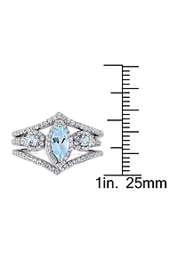 1-2/5 CT TGW Leaf and Round-Shaped White Sky Blue Topaz 3-Stone Cluster Ring Sterling Silver