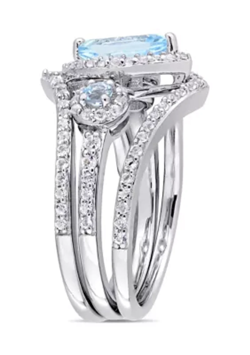 1-2/5 CT TGW Leaf and Round-Shaped White Sky Blue Topaz 3-Stone Cluster Ring Sterling Silver