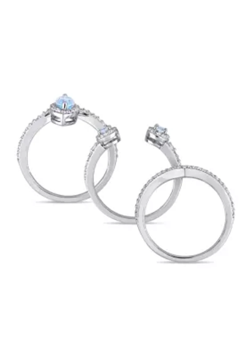 1-2/5 CT TGW Leaf and Round-Shaped White Sky Blue Topaz 3-Stone Cluster Ring Sterling Silver