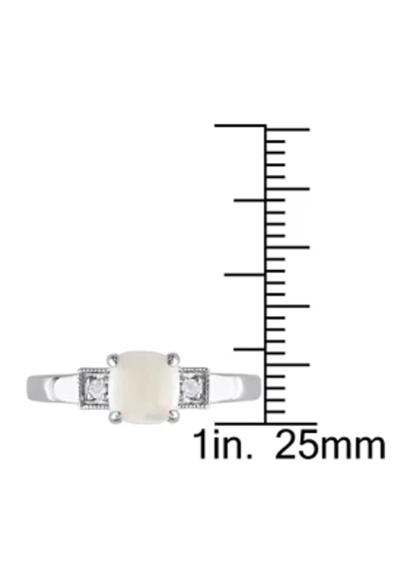 Cushion Cut Opal and Diamond Accent Ring Sterling Silver