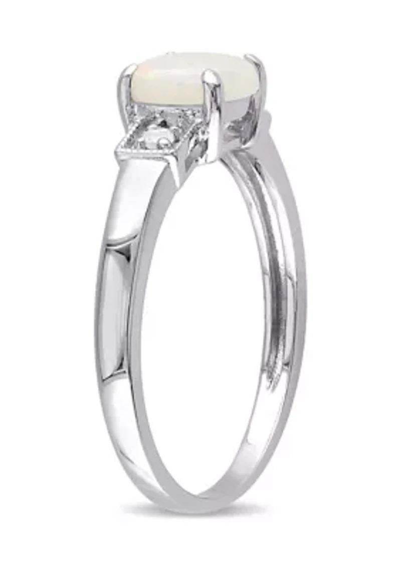 Cushion Cut Opal and Diamond Accent Ring Sterling Silver