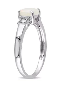 Cushion Cut Opal and Diamond Accent Ring Sterling Silver