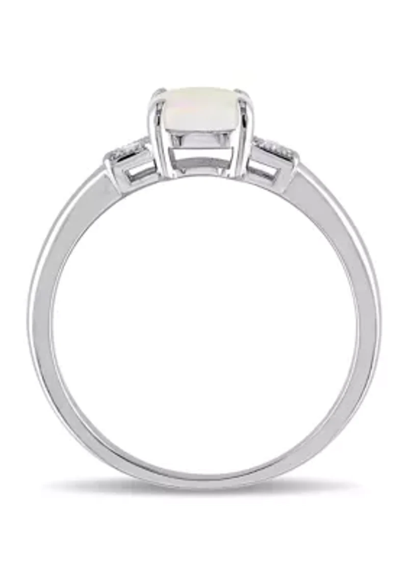 Cushion Cut Opal and Diamond Accent Ring Sterling Silver