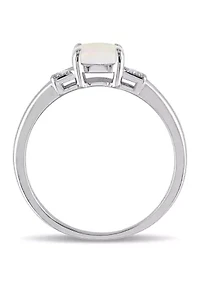 Cushion Cut Opal and Diamond Accent Ring Sterling Silver
