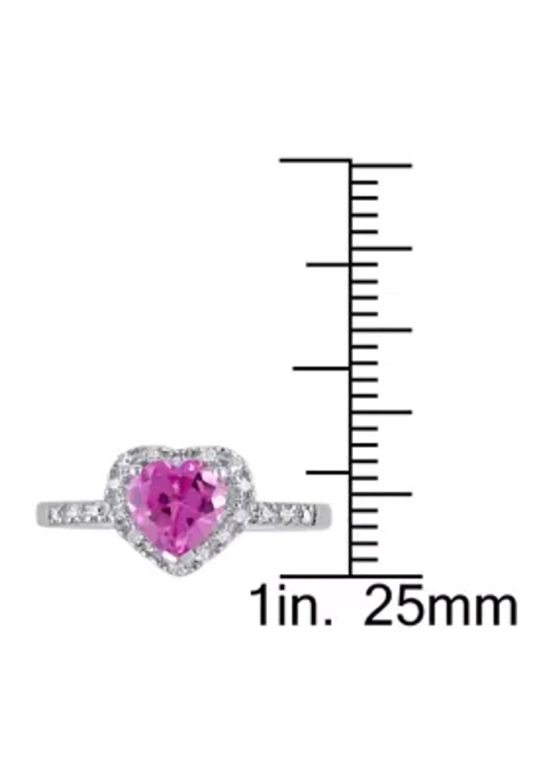 Lab Created 1/10 CT TW Diamond and Pink Sapphire Heart Halo Ring Sterling Silver