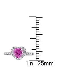 Lab Created 1/10 CT TW Diamond and Pink Sapphire Heart Halo Ring Sterling Silver