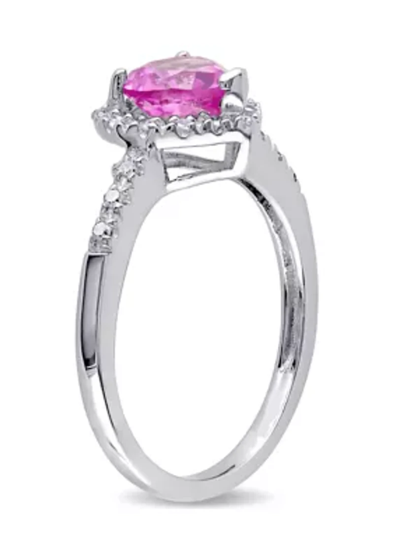 Lab Created 1/10 CT TW Diamond and Pink Sapphire Heart Halo Ring Sterling Silver