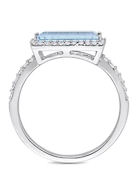 Baguette-Cut Sky Blue Topaz and White Sapphire Halo Ring Sterling Silver