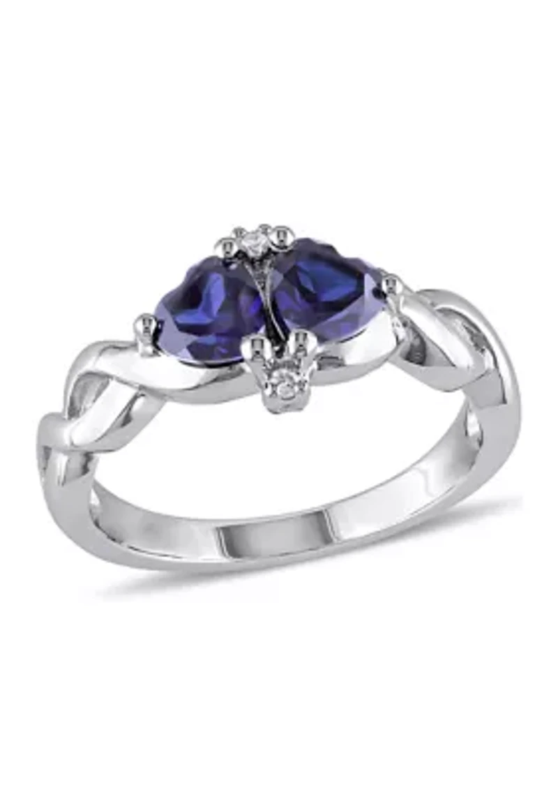 Lab Created Blue Sapphire and Diamond Double Heart Infinity Ring Sterling Silver