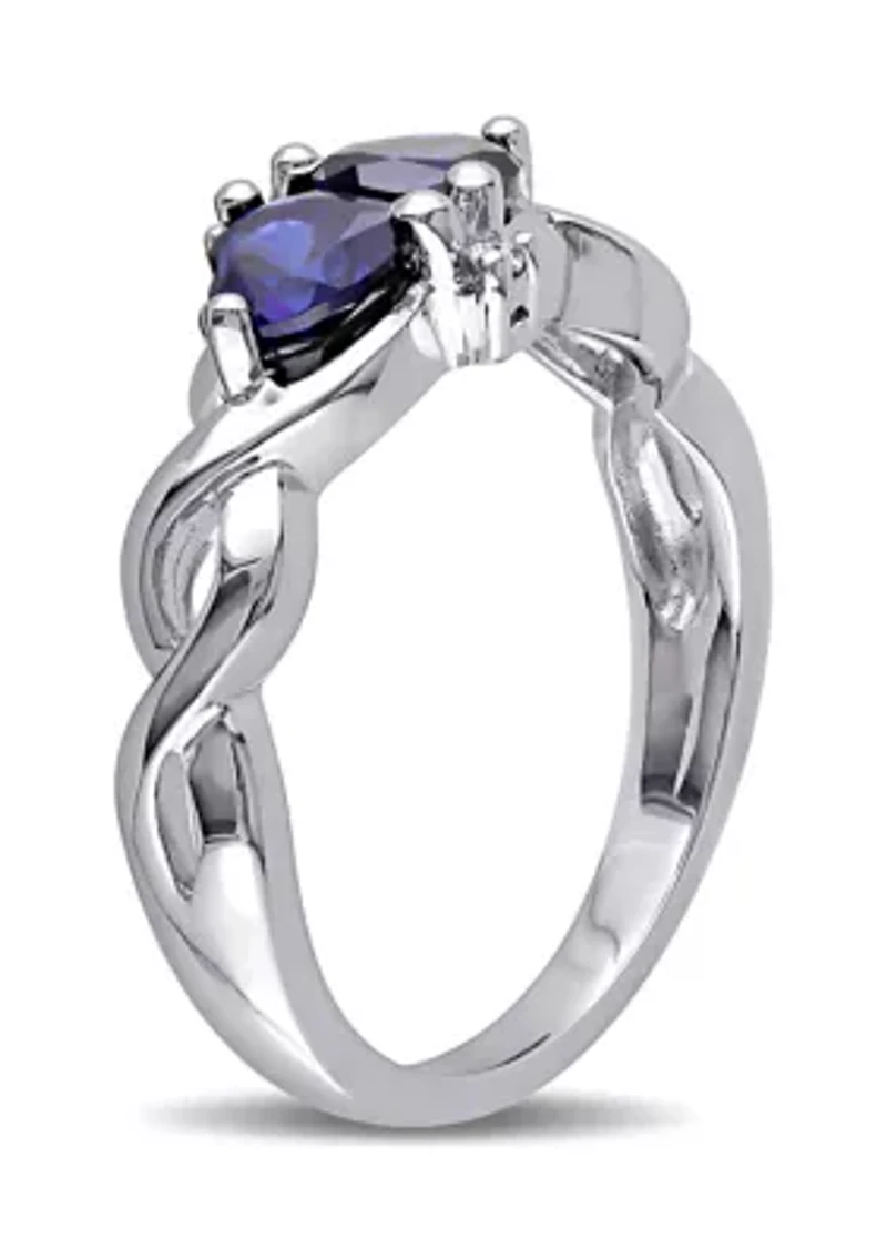 Lab Created Blue Sapphire and Diamond Double Heart Infinity Ring Sterling Silver