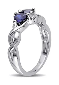 Lab Created Blue Sapphire and Diamond Double Heart Infinity Ring Sterling Silver