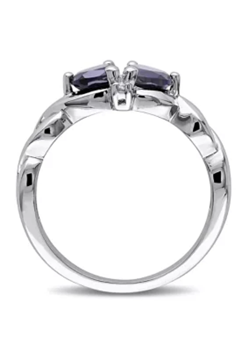 Lab Created Blue Sapphire and Diamond Double Heart Infinity Ring Sterling Silver