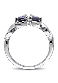Lab Created Blue Sapphire and Diamond Double Heart Infinity Ring Sterling Silver