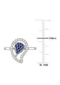 Lab Created 3/8 CT TGW White Topaz and Blue Sapphire Teardrop Halo Ring Sterling Silver