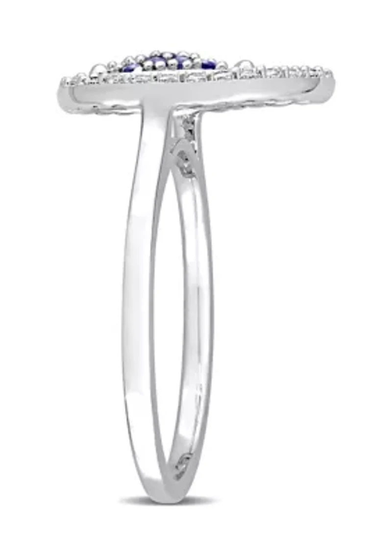 Lab Created 3/8 CT TGW White Topaz and Blue Sapphire Teardrop Halo Ring Sterling Silver