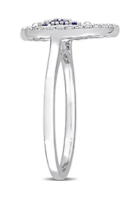 Lab Created 3/8 CT TGW White Topaz and Blue Sapphire Teardrop Halo Ring Sterling Silver