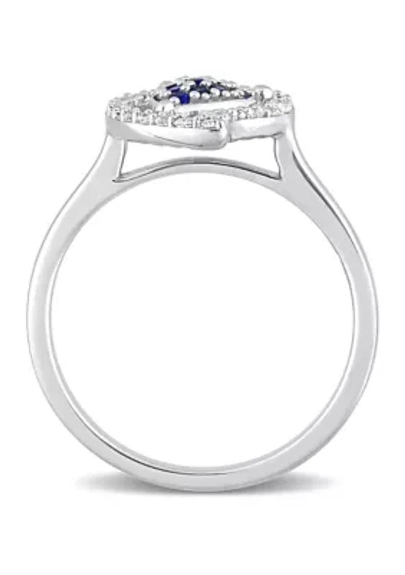Lab Created 3/8 CT TGW White Topaz and Blue Sapphire Teardrop Halo Ring Sterling Silver
