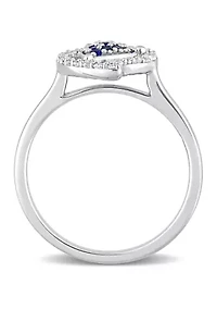 Lab Created 3/8 CT TGW White Topaz and Blue Sapphire Teardrop Halo Ring Sterling Silver