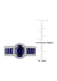 Lab Created 4 3/4 CT TGW Blue Sapphire and White Vintage Halo Ring Sterling Silver