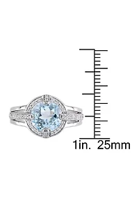 3 3/4 CT TGW Sky Blue and White Topaz Halo Split Shank Ring Sterling Silver