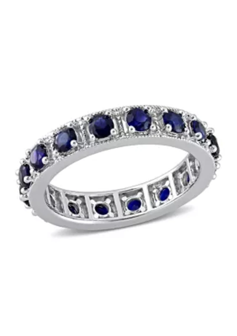 Lab Created 1 7/8 CT TGW Blue Sapphire Eternity Ring Sterling Silver