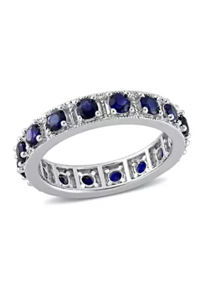 Lab Created 1 7/8 CT TGW Blue Sapphire Eternity Ring Sterling Silver