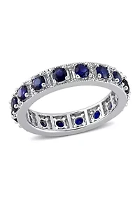 Lab Created 1 7/8 CT TGW Blue Sapphire Eternity Ring Sterling Silver