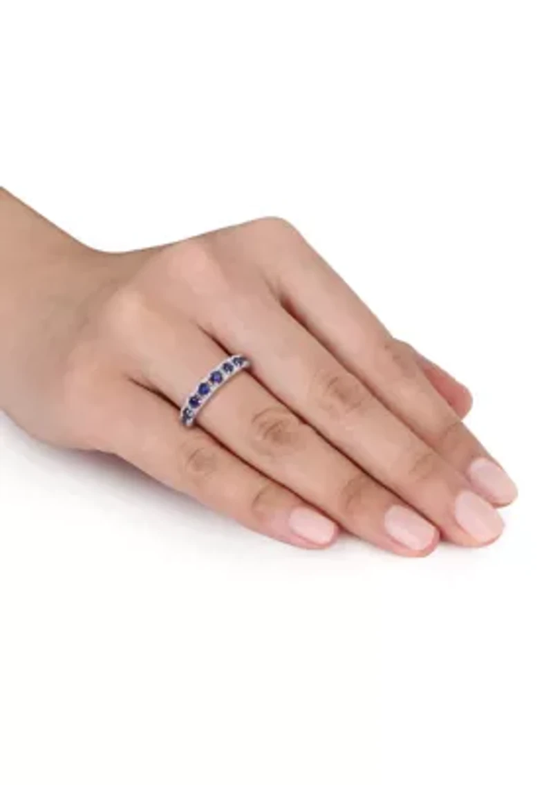 Lab Created 1 7/8 CT TGW Blue Sapphire Eternity Ring Sterling Silver
