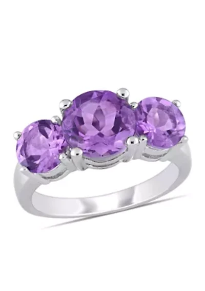 3 3/8 CT TGW Amethyst 3-Stone Ring Sterling Silver