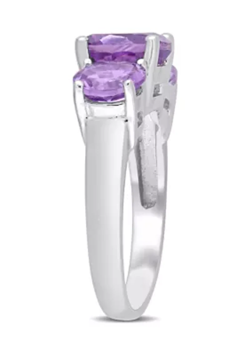 3 3/8 CT TGW Amethyst 3-Stone Ring Sterling Silver