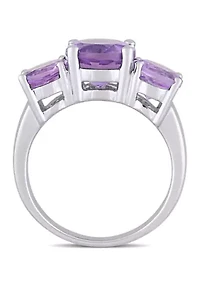 3 3/8 CT TGW Amethyst 3-Stone Ring Sterling Silver