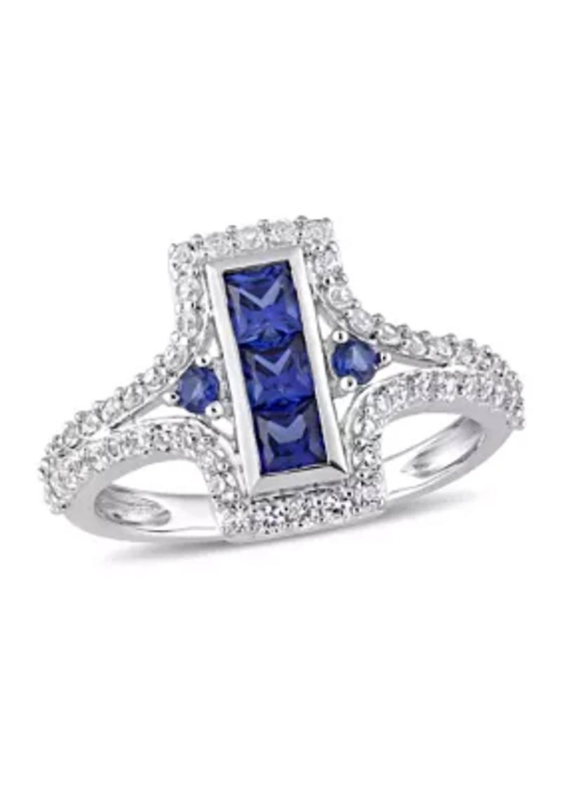 Lab Created 1-1/8 CT TGW Blue and White Sapphire Statement Ring Sterling Silver